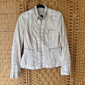 White House Black Market Satin / Tweed Cream/Nude Jacket Women's Size 6